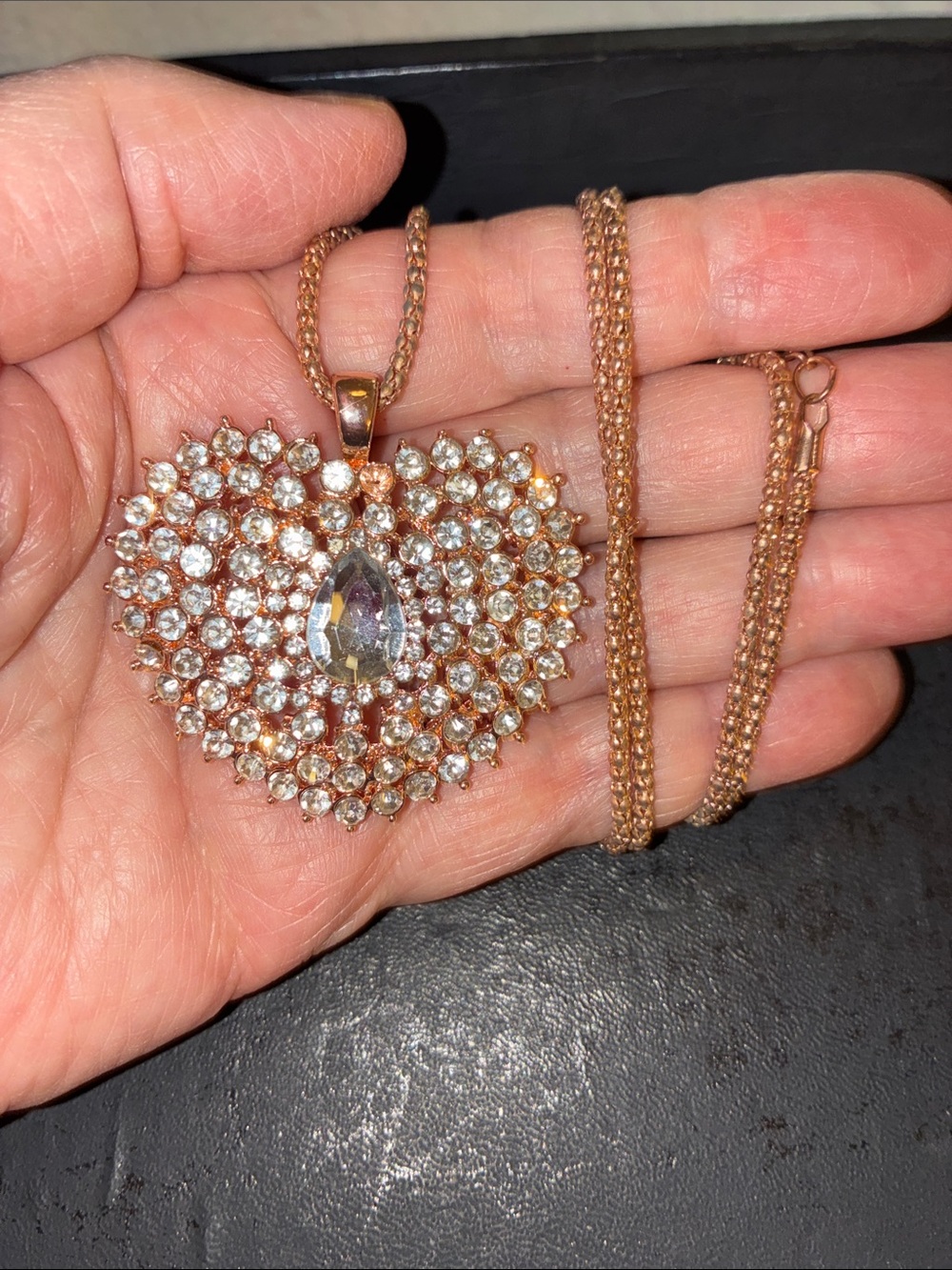 Crystal Heart Pendant Necklace with Teardrop Crystal